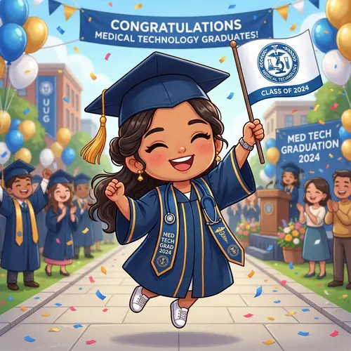 Cute Chibi Girl Graduated in Medical Technology with Toga & Stethoscope