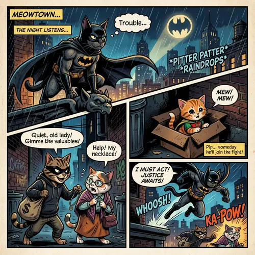 Cat Batman Comic - Adventure with Cat Thief and Future Robin Cat