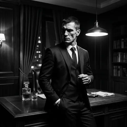 Ruthless Male Protagonist in a Dimly Lit Room