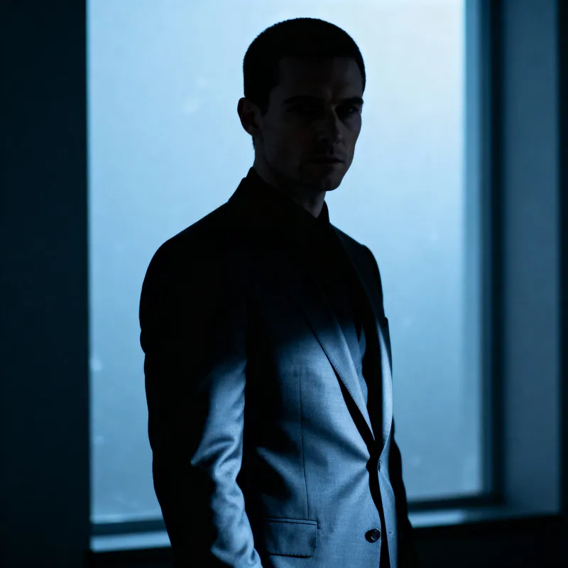 Ruthless Male Protagonist in a Dimly Lit Room