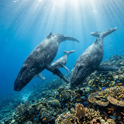 Whale Family Portrait in Tranquil Ocean Depths