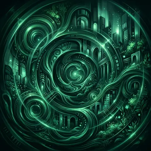 Mesmerizing Dark Green Abstract Digital Painting with Circular Textures