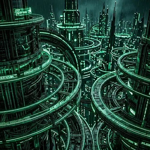 Mesmerizing Dark Green Abstract Composition | Futuristic City Skyline