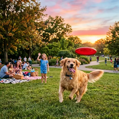 Playful Golden Retriever Chasing Frisbee at Golden Hour