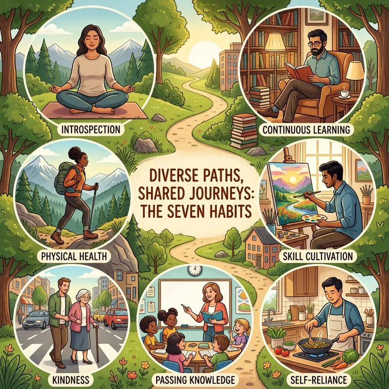 Diverse Life Approaches Visualized: Internal Introspection and 7 Habits in Harmony