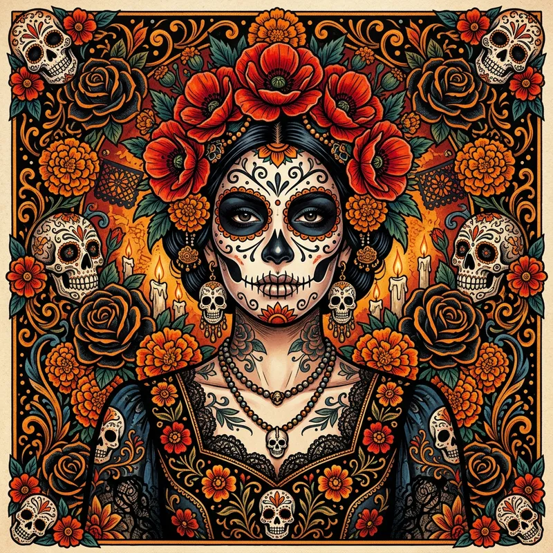 Elegant Day of the Dead Woman - Gothic Art