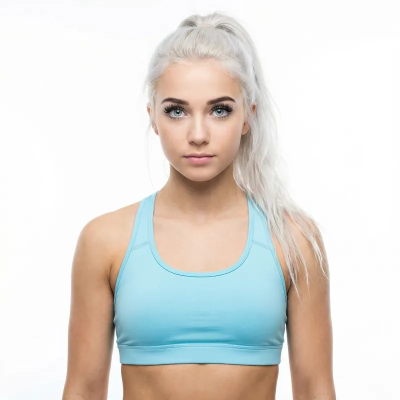 Captivating Athletic Girl with White Hair and Blue Eyes