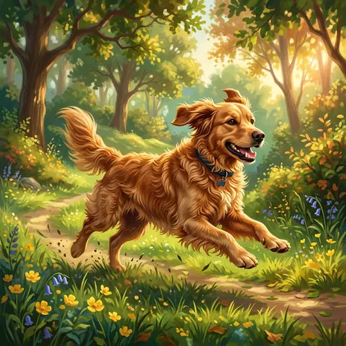 Playful Dog Running and Jumping in Sunny Park - Vibrant Digital Painting