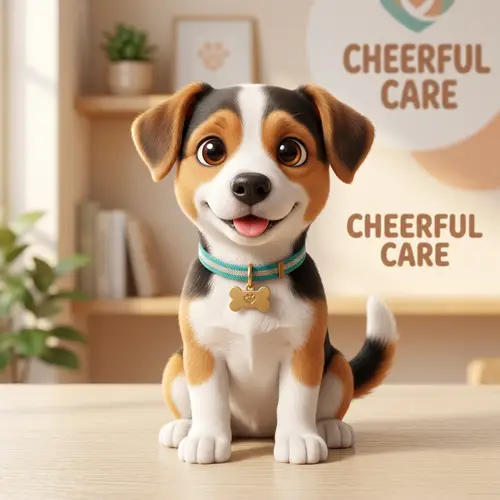Cute 3D Mascot Dog in Black, Tan & White