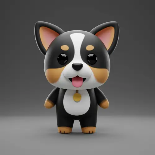 Cute 3D Mascot Dog in Black, Tan & White