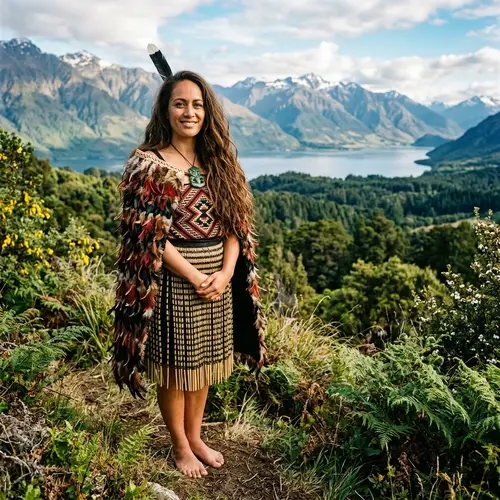 Traditional Maori Woman in Vibrant Landscape | Cultural Heritage
