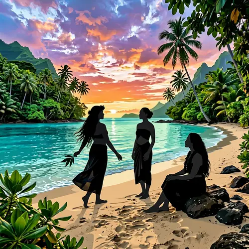 Elegant Polynesian Women in Minimalistic Style