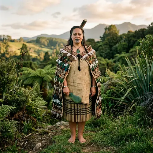 Sophisticated Maori Woman Portrait | Traditional Attire & Huia Feather
