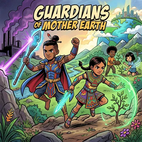 Diverse Young Children Superheroes Protecting Mother Earth