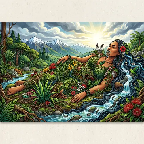 Papatūānuku Earth Mother Illustration - Māori Mythology Art