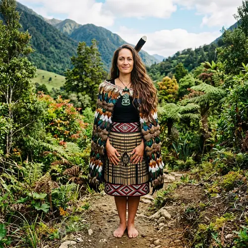 Maori Woman in Traditional Attire | Lush Green Landscape