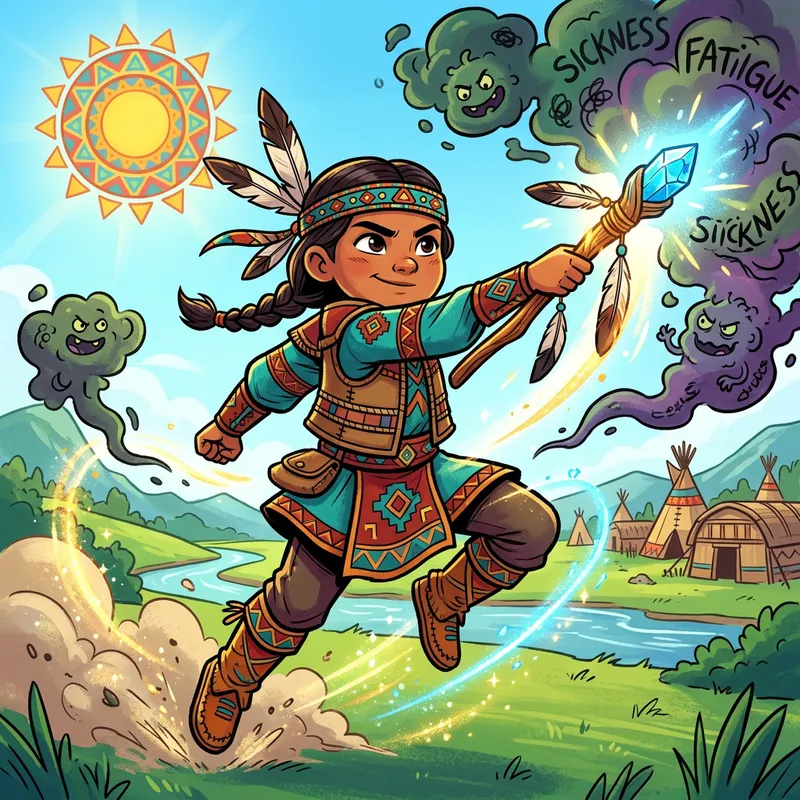 Brave Indigenous Child Warrior - Health Battle in Vibrant Graphic Design