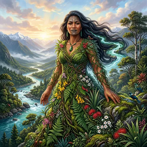 Papatuanuku: Maori Earth Goddess with Moko Kauae Tattoo