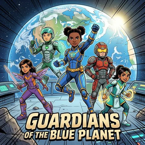 Futuristic Guardian Children Protecting Earth | Superhero Art