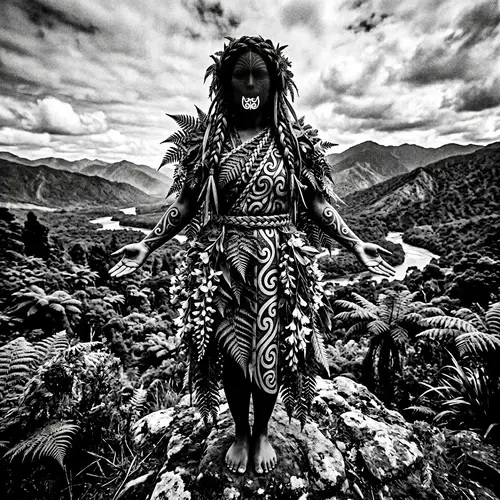 Earth Mother: Maori Art Inspired Full-Body Outline with Flowers