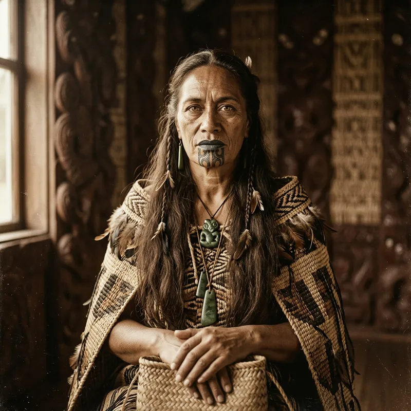 Maori Woman Portrait: Traditional Dress Heritage Painting