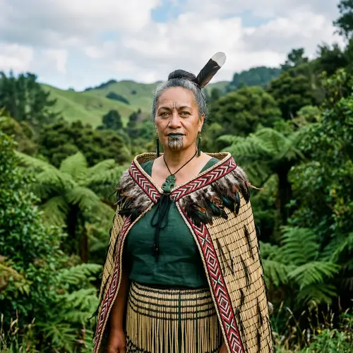 Maori Woman Enveloped in Tradition and Natural Beauty
