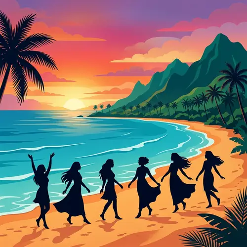 Polynesian Women Silhouette Art - Vibrant Minimalistic Design