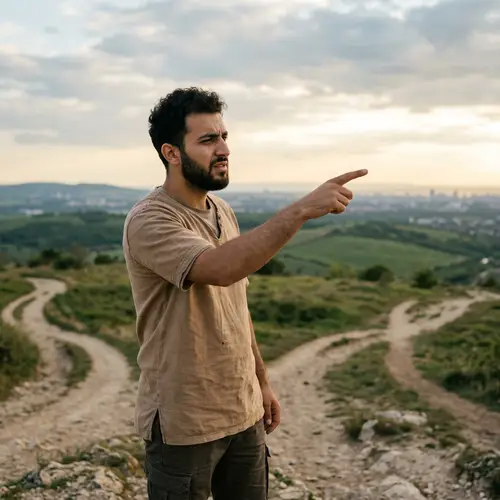 Middle-Eastern man looking towards horizon with uncertainty