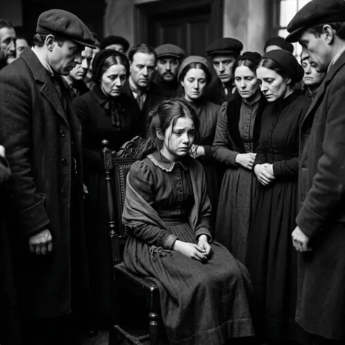 Dramatic Black and White Portrait of Young Girl in Victorian Dress