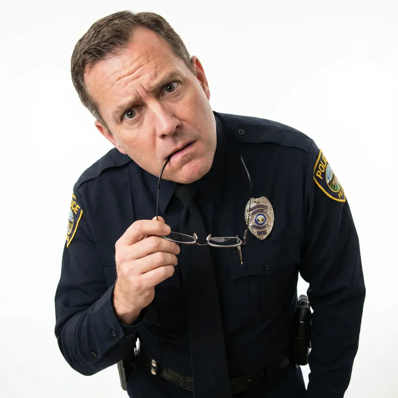 Curious Police Officer Image on White Background