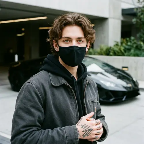 Mature Adolescent with Green Eyes, Piercings & Luxurious Lamborghini