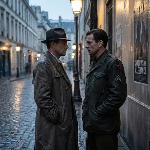 Tense Moment Between Detective and Soldier in Thriller Film