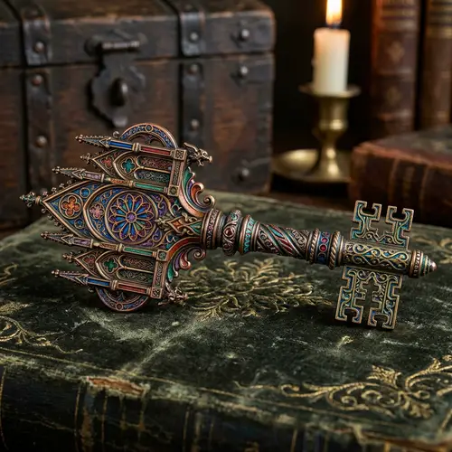 Intricate Gothic Key Design in Vibrant Colors