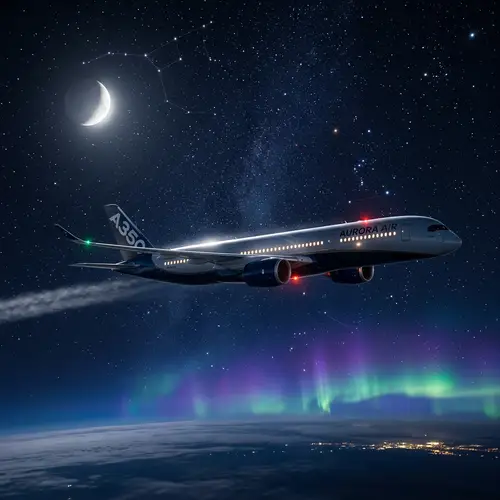 Sleek and Modern Airplane Soaring in Night Sky