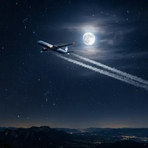 Graceful Airplane Soaring in Starlit Sky | Tranquil Night Flight