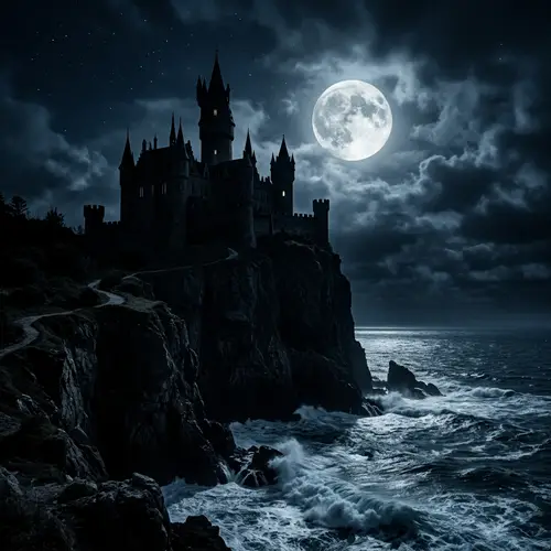 Haunting Castle Silhouette at Night