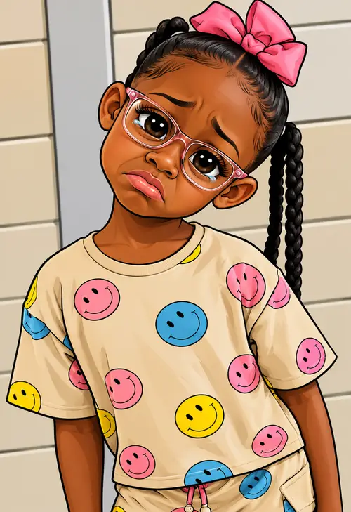 Caricature Art of Sad African American Girl