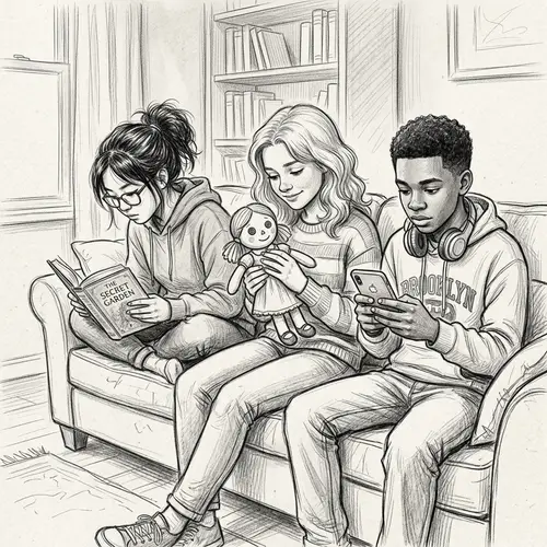 Pencil Sketch of Diverse Teenagers Engaged in Activities