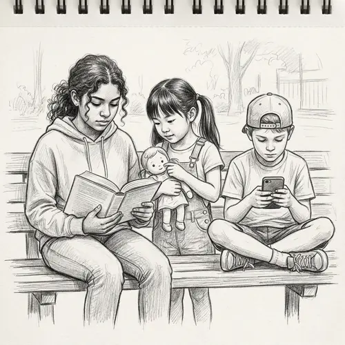 Charming Pencil Sketch of Children Engaged in Play