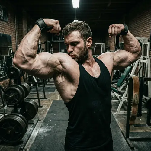 Flexing Biceps Pose with Intense Veins
