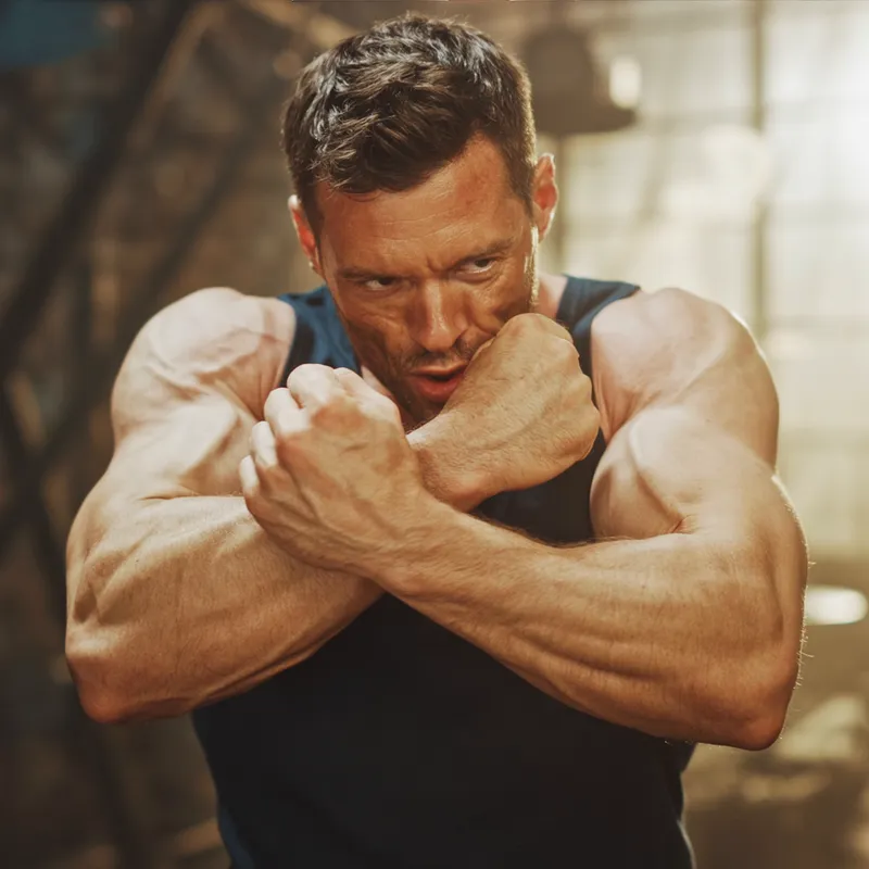 Flexing Biceps Pose with Intense Veins Flexing Biceps Pose with Intense Veins