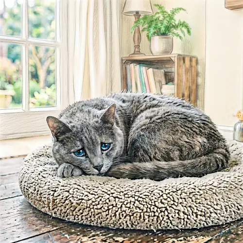 Melancholic Grey Cat | Tranquil Home Setting