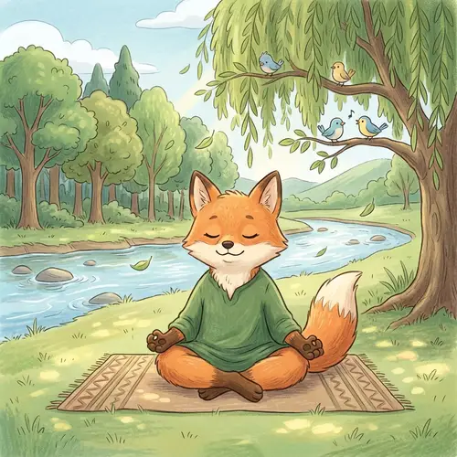 Tranquil Cartoon Yoga Character Amid Nature | Peaceful Meditation