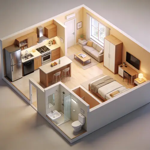 3D Realistic Floor Plan of 50sqm Apartment