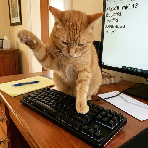 Playful Cat Stepping on Modern Keyboard