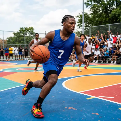 Energetic Basketball Player on Colorful Court
