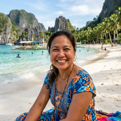Filipino with Big Cheeks | Warm Smile on Beautiful Beach Scene