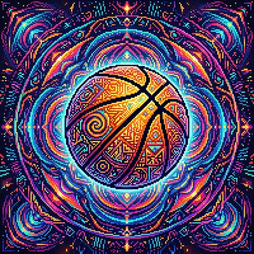 Abstract Basketball Art: Vibrant Pixelated Design