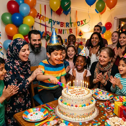 Middle-Eastern Boy Birthday Celebration with Family and Friends