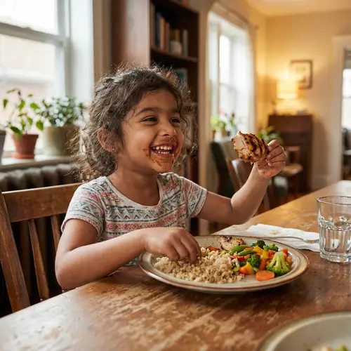 Joyful South Asian Girl Enjoying Healthy Meal